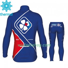 Kind Fietskleding (Wielershirt Lange Mouw + Fietsbroek Lang) 2017 FDJ N002 Winter Thermal Fleece